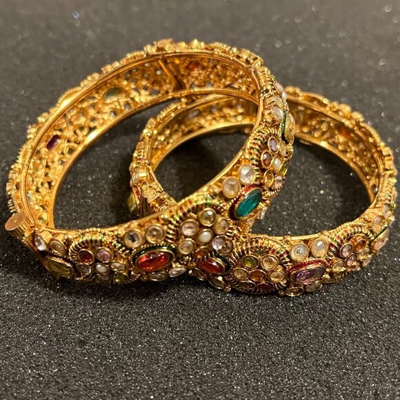 Gold-toned Bracelets with Rhinestones - 2.4" diameter - Picture 5 of 8